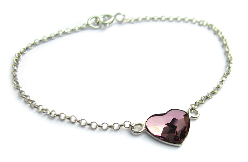 Delikatna srebrna bransoletka z sercem w kolorze antycznego różu Swrovski
