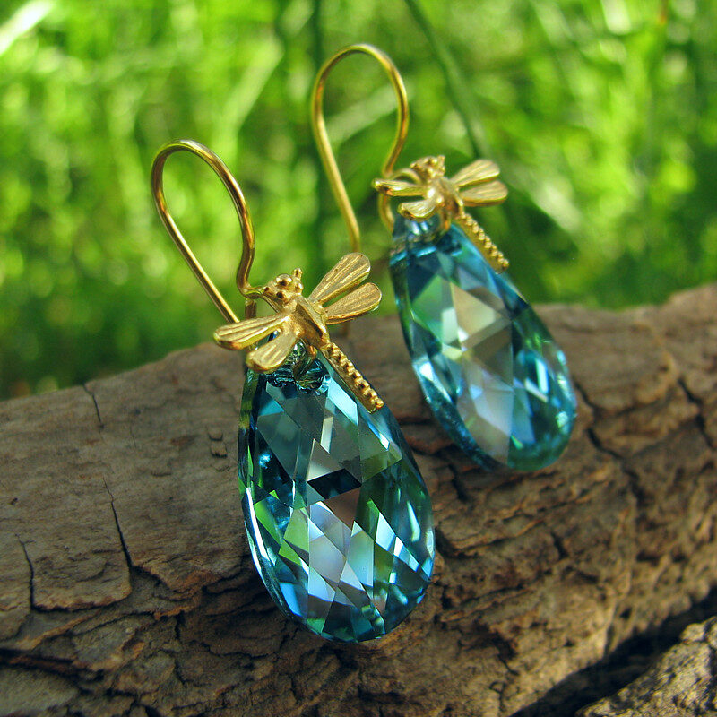 Kolczyki z ważkami i kryształami Swarovski Light Turquoise