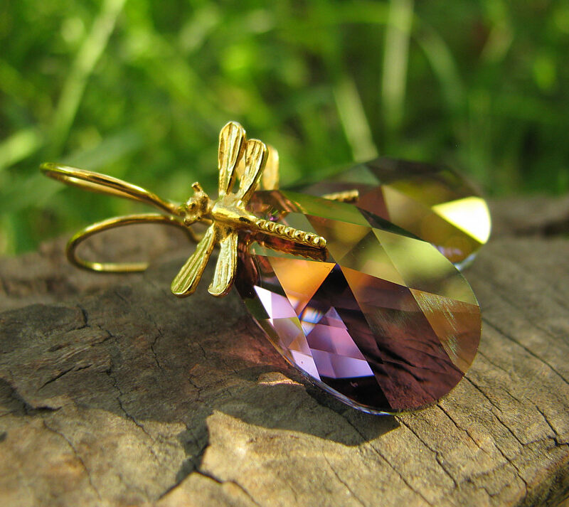 Kolczyki z ważkami i kryształami Swarovski Lilac Shadow