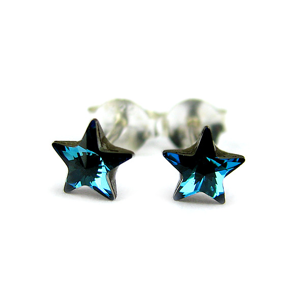 Kolczyki - kryształy Swarovski Bermuda Blue - gwiazdki