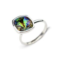 Asymetryczny pierścionek ze smoczym okiem - kryształ Mystic Square w odcieniu Vitrail Medium