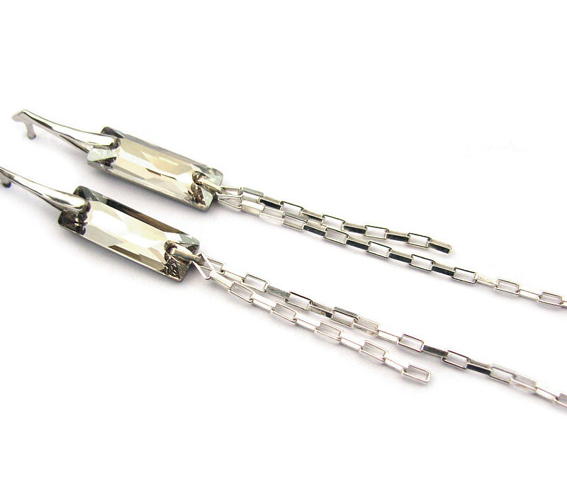 Długie kolczyki Swarovski - prostokąty silver shade