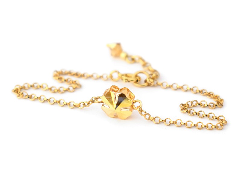 Złota bransoletka ze złotą koniczynką Swarovski Clover - Metallic Sunshine